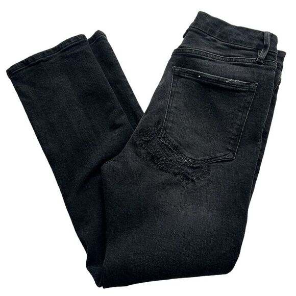 Good American Jeans 6/28 Faded Black Distressed GC625T Hi-Rise Skinny Ankle Boho - Picture 3 of 12